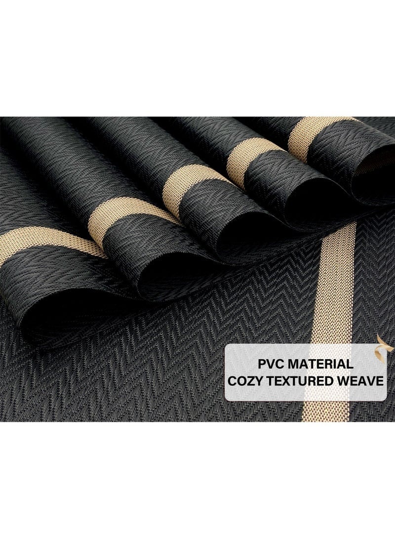 Arabest Black Placemats Set of 6 - Washable Easy Clean Vinyl Placemats - Heat Resistant PVC Place Mats - Table Mats for Dining Table - Image 4